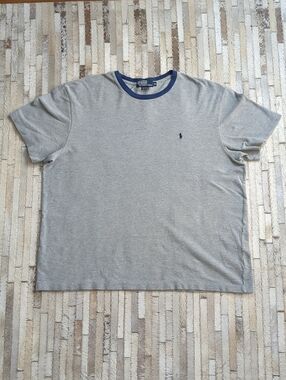 Polo Ralph Lauren Men's XL Vintage 90s Gray Navy Crewneck Collar Ringer T-Shirt